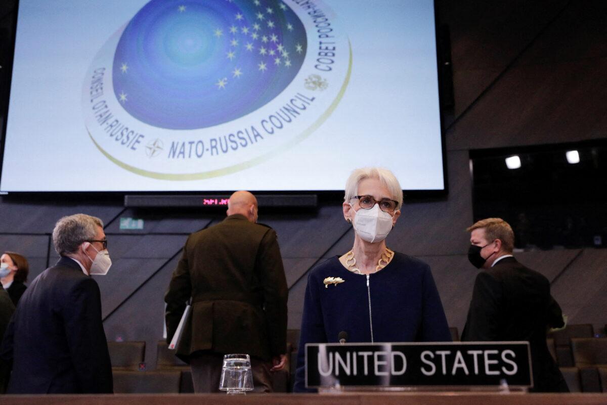U.S. Deputy Secretary of State Wendy Sherman is seen during NATO-Russia Council at the alliance's headquarters in Brussels, on Jan. 12, 2022. (Olivier Hoslet/Pool via Reuters)