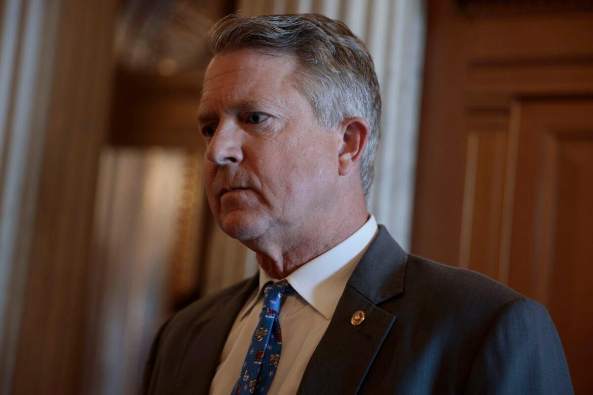 Sen. Roger Marshall (R-Kan.) walks on Capitol Hill in Washington on Dec. 7, 2021. (Anna Moneymaker/Getty Images)