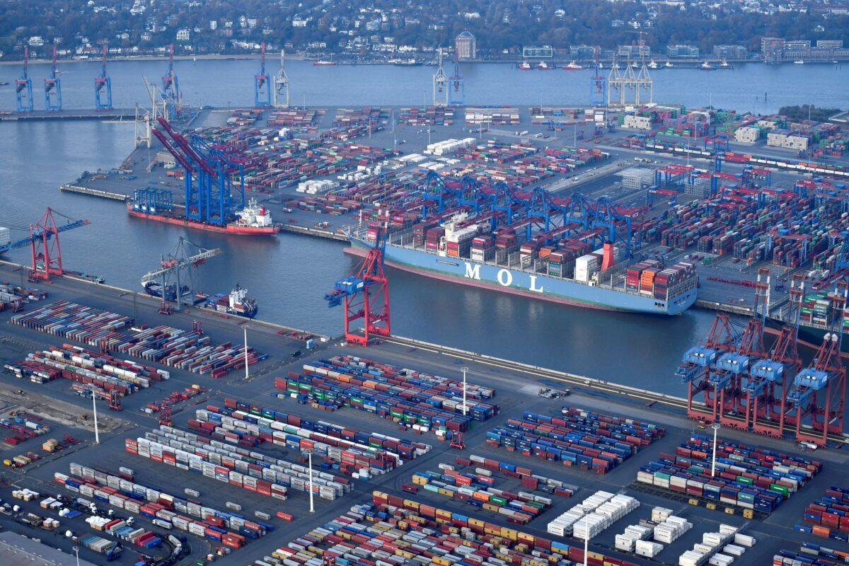 Aerial view of a container terminal in the port of Hamburg, Germany, on Nov. 14, 2019. (Fabian Bimmer/Reuters)