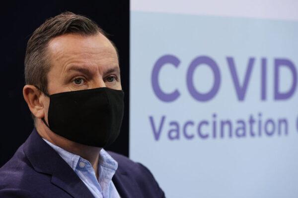Western Australia Premier Mark McGowan at the COVID-19 Vaccination Clinic at Claremont Showgrounds in Perth, Australia on May 3, 2021. (Photo by Paul Kane/Getty Images)