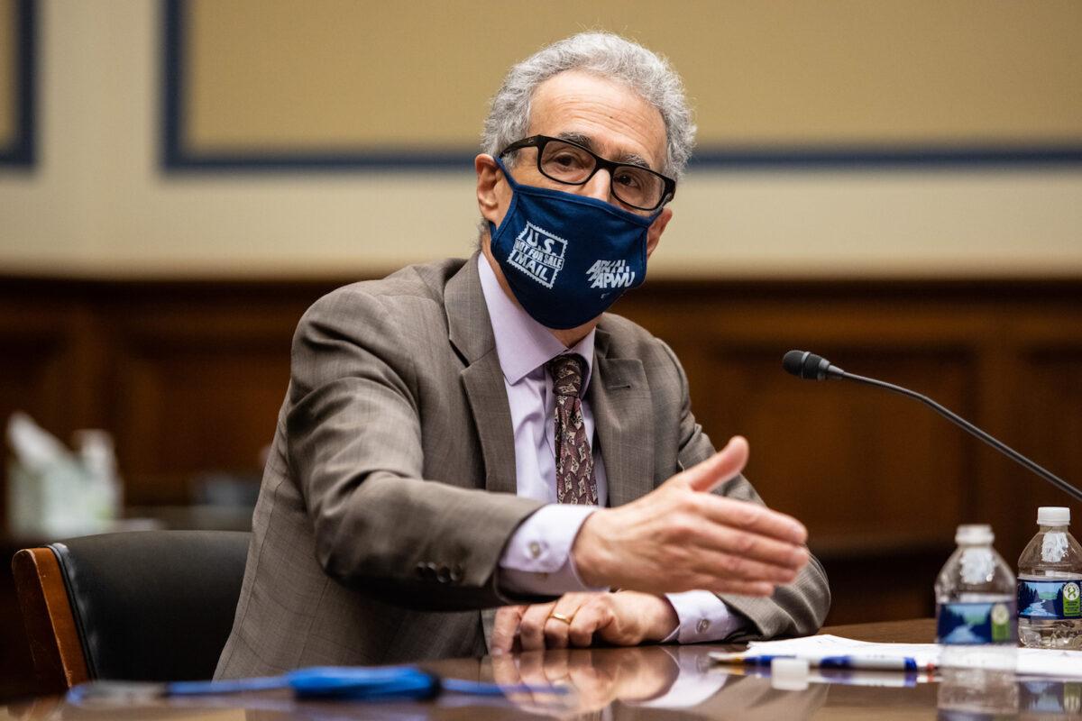 President of the American Postal Workers Union Mark Dimondstein speaks during a House Committee on Oversight and Reform hearing on Capitol Hill in Washington on Feb. 24, 2021. (Graeme Jenning/Pool/Getty Images)