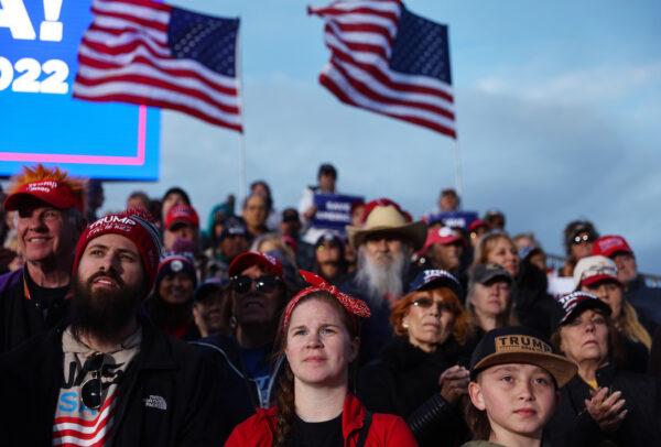 Supporters gather at a rally by former President Donald Trump at the Canyon Moon Ranch festival grounds in Florence, Ariz., on Jan. 15, 2022. (Mario Tama/Getty Images)