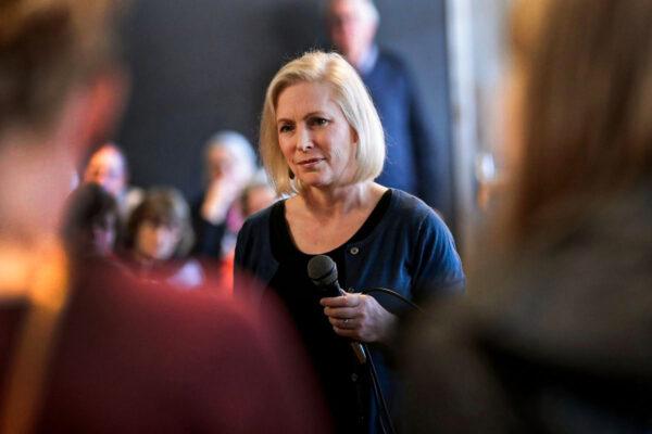 Sen. Kirsten Gillibrand (D-N.Y.) speaks to guests during a campaign stop in Dubuque, Iowa, on March 19, 2019. (Scott Olson/Getty Images)