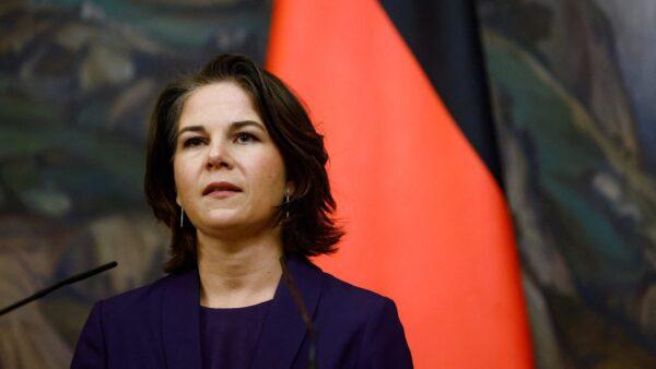 German Foreign Minister Annalena Baerbock attends a news conference in Moscow, on Jan. 18, 2022. (Maxim Shemetov/Reuters)