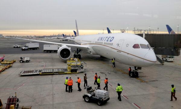A Dreamliner 787-10 arriving from Los Angeles pulls up to a gate at Newark Liberty International Airport in Newark, on Jan. 7, 2019. (Seth Wenig, File/AP Photo)