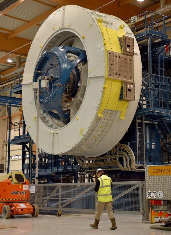 A turbine under construction at a General Electric factory in Montoir-de-Bretagne, France on Nov. 21, 2017. (LOIC VENANCE/AFP via Getty Images)