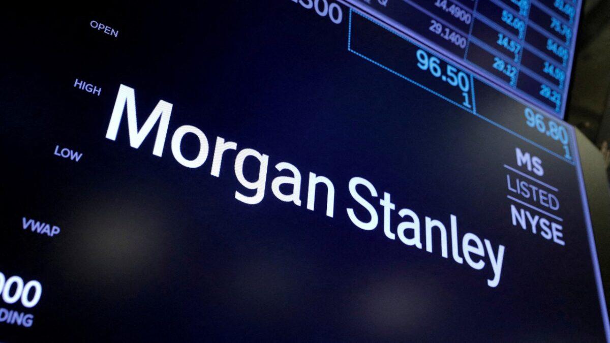 The logo for Morgan Stanley on the trading floor at the New York Stock Exchange (NYSE) in New York City, on Aug. 3, 2021. (Andrew Kelly/Reuters)