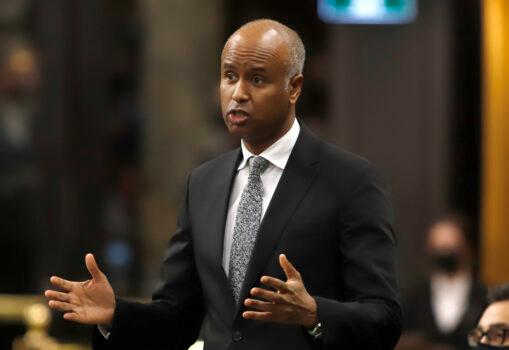 Housing and Diversity and Inclusion Minister Ahmed Hussen rises during question period in the House of Commons on Parliament Hill in Ottawa on Dec. 16, 2021. (The Canadian Press/Patrick Doyle)