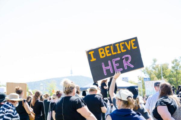 Protesters attend the Womens March 4 Justice Rally in Canberra, Australia, on March 15, 2021. (Jamila Toderas/Getty Images)