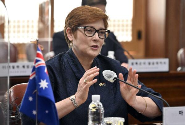 Australia's Foreign Minister Marise Payne speaks during the 2+2 meeting with Australia's Defence Minister Peter Dutton, South Korea's Foreign Minister Chung Eui-yong and South Korea's Defence Minister Suh Wook at the Foreign Ministry in Seol on Sept. 13, 2021. (Jung Yeon-Je - Pool/Getty Images)