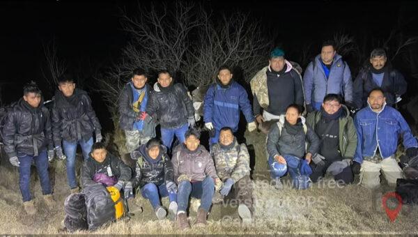  A group of illegal aliens is apprehended by law enforcement on a ranch in Kinney County, Texas, on Jan. 15, 2022. (Courtesy of Kinney County Sheriff's Office)