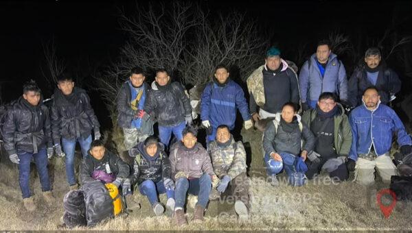 A group of illegal aliens is apprehended by law enforcement on a ranch in Kinney County, Texas, on Jan. 15, 2022. (Courtesy of Kinney County Sheriff's Office)