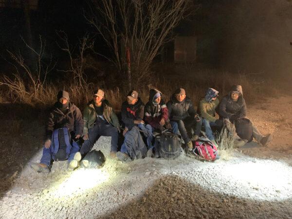 A group of illegal aliens is apprehended by law enforcement on a ranch in Kinney County, Texas, on Jan. 16, 2022. (Courtesy of Kinney County Sheriff's Office)