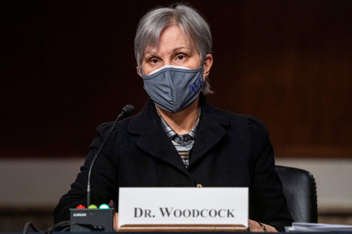 Dr. Janet Woodcock, acting commissioner of the Food and Drug Administration, testifies to Congress in Washington on Jan. 11, 2022. (Shawn Thew/Pool/AFP via Getty Images)
