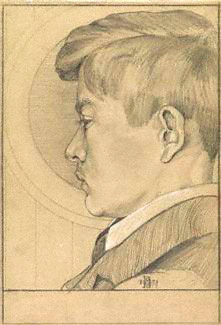 An 1899 sketch of Edward Julius Detmold by Charles Maurice Detmold. (Public Domain)