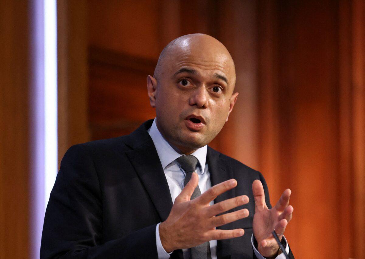 Britain's Health Secretary Sajid Javid speaks during a press conference to update the nation on the COVID-19 pandemic, inside the Downing Street Briefing Room in central London on Jan. 19, 2022. (Henry Nicholls/Pool/AFP via Getty Images)