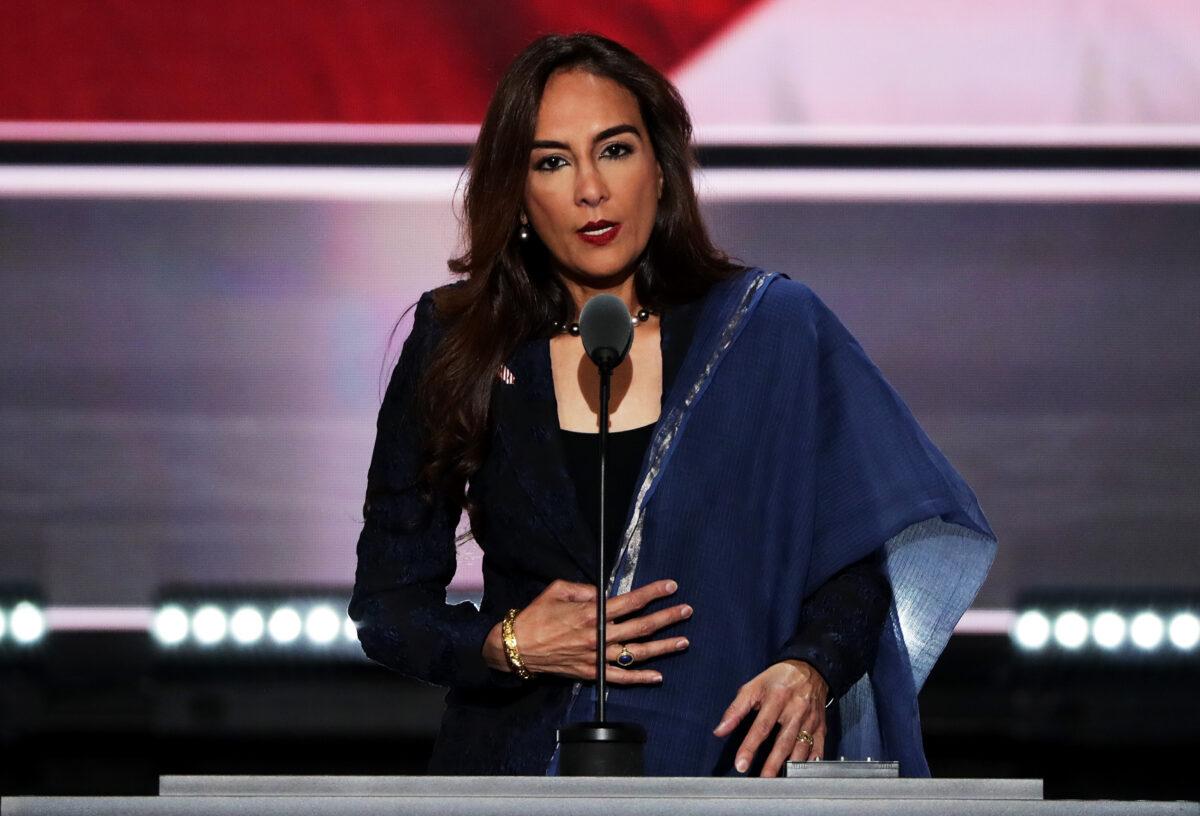 Attorney Harmeet Dhillon, former vice chairwoman of the California Republican Party, speaks at the Republican National Convention in Cleveland, Ohio on July 19, 2016. (Alex Wong/Getty Images)