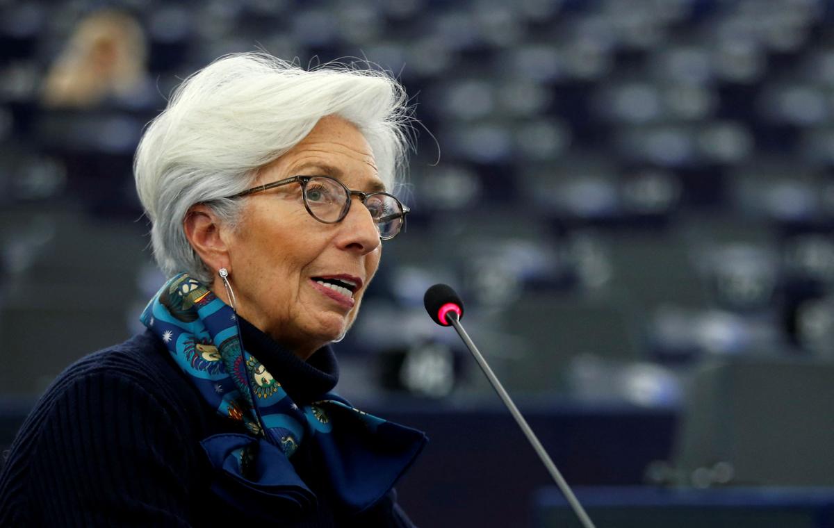 European Central Bank President Christine Lagarde addresses the European Parliament during a debate on the 2018 annual report of the ECB in Strasbourg, France, on Feb. 11, 2020. (Vincent Kessler/Reuters)