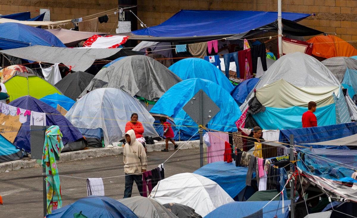 A migrant encampment in Tijuana, Mexico, on April 22, 2021. (John Fredricks/The Epoch Times)