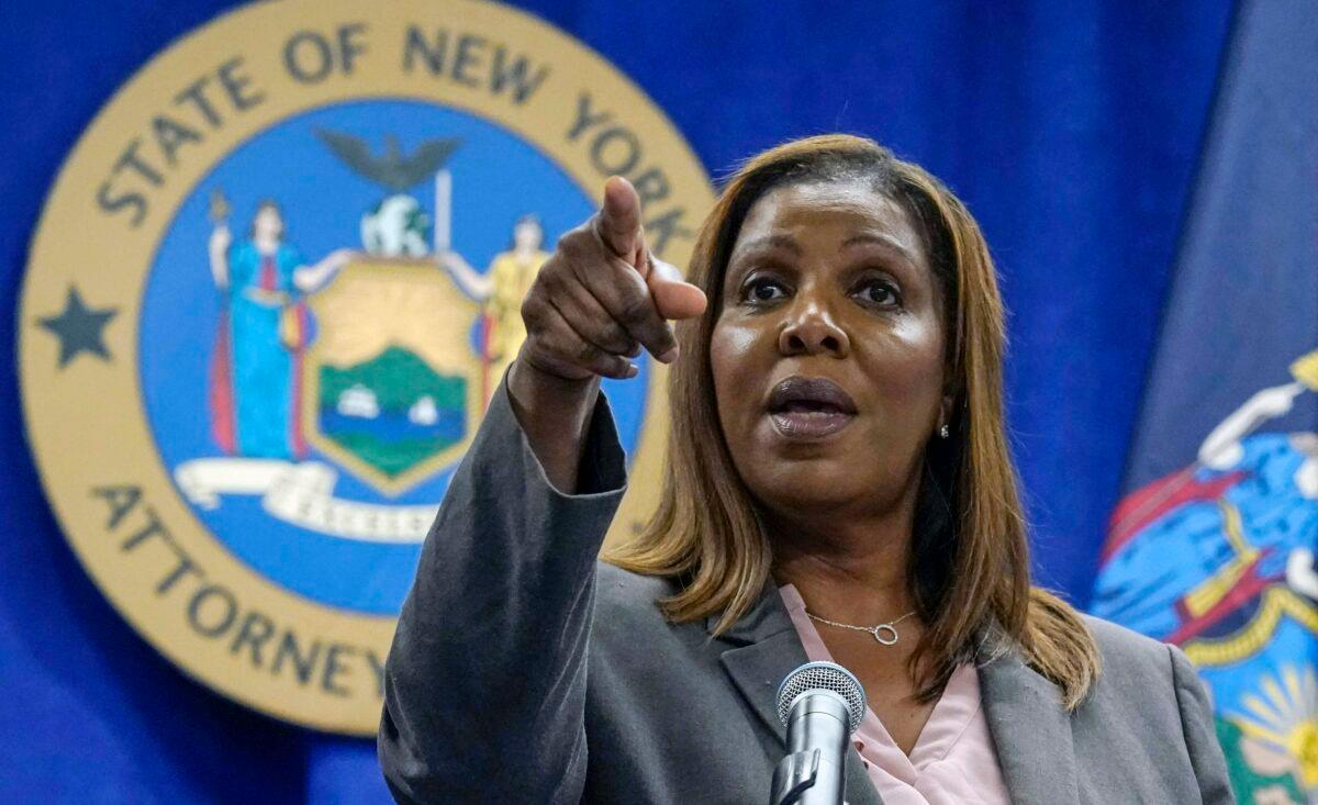 New York Attorney General Letitia James calls on a journalist during a briefing in New York City on May 21, 2021. (Richard Drew/AP Photo)