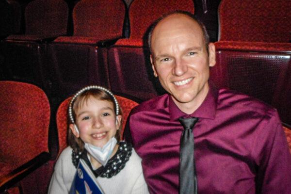 Pastor Jonathon Fehl with his 8-year old daughter, at Shen Yun Performing Arts at The Benedum Center for the Performing Arts, Pittsburgh, Pennsylvania, on Jan. 23, 2022. (Tony Dang/The Epoch Times)