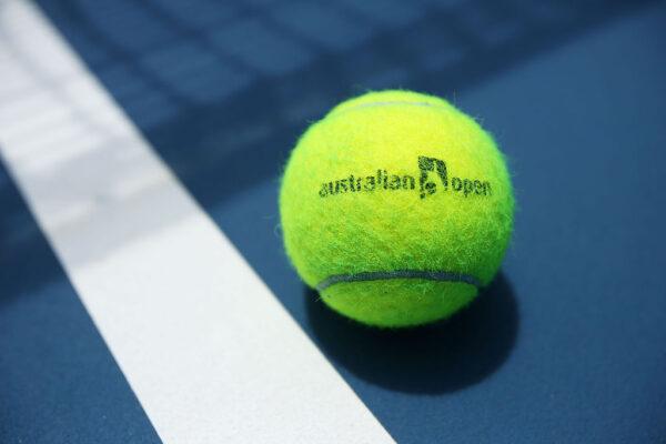 An Australian Open branded tennis ball is seen on court ahead of the 2015 Australian Open at Melbourne Park in Melbourne, Australia, on Jan. 11, 2015. (Graham Denholm/Getty Images)