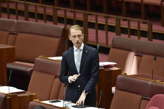 Liberal Sen. James Paterson speaks in the Senate at Parliament House in Canberra, Australia, on Nov. 28, 2017. (Michael Masters/Getty Images)
