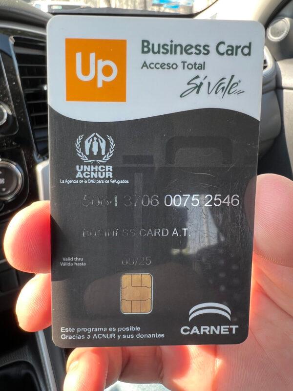 A Honduran migrant woman’s United Nations-issued cash card, which provides 2,500 pesos per month for four people, in Tapachula, Mexico, on Jan. 17, 2022. (Todd Bensman/Center for Immigration Studies)