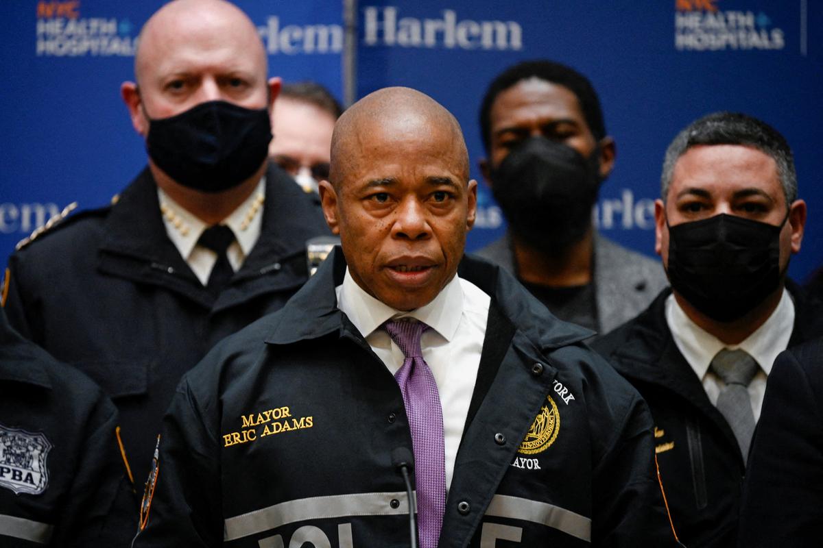New York Mayor Eric Adams speaks to police officers in New York City on Jan. 21, 2022. (Lloyd Mitchell/Reuters)