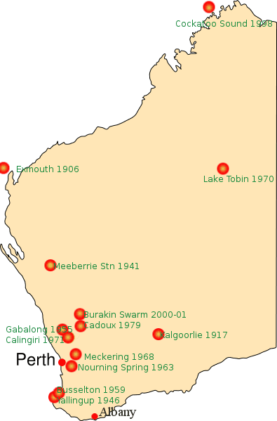 Map of significant seismic events in Western Australia since 1906. (Gnangarra/Wikimedia Commons)