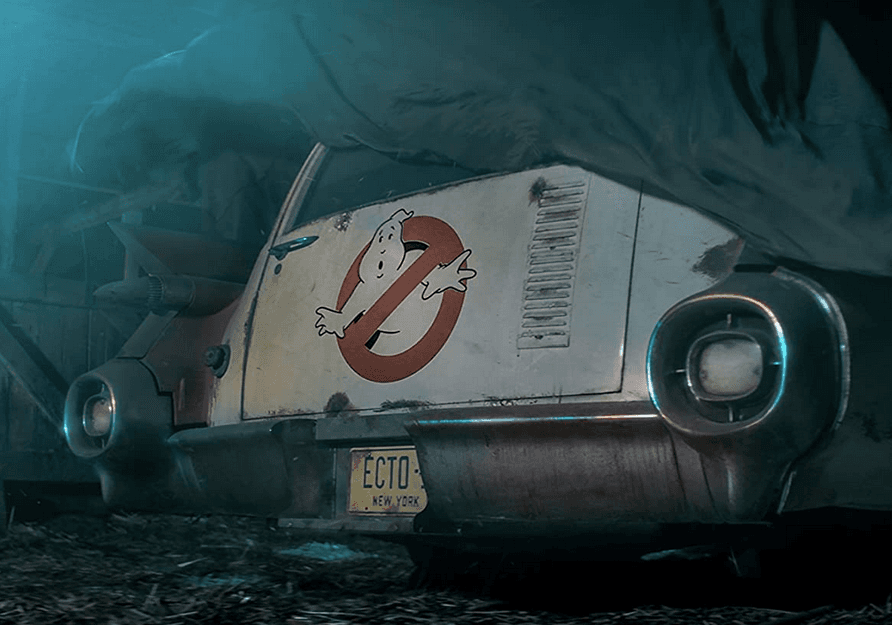 The decrepit barn-find Caddy-hearse, in "Ghostbusters: Afterlife." (Columbia Pictures)