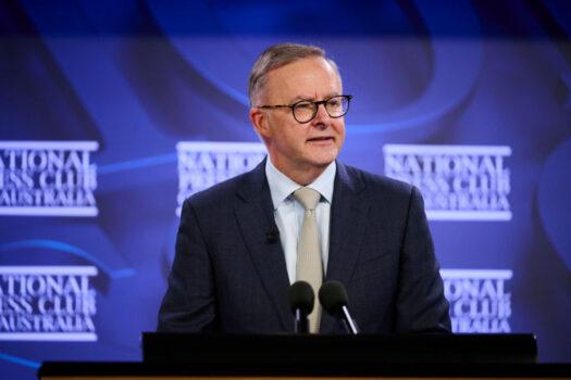 Australian Labor Party Leader Anthony Albanese speaks at the National Press Club in Canberra, Australia, on Jan. 25, 2022. (Rohan Thomson/Getty Images)