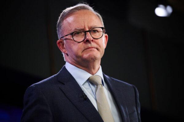 Anthony Albanese speaks at the National Press Club in Canberra, Australia, on Jan. 25, 2022. (Rohan Thomson/Getty Images)