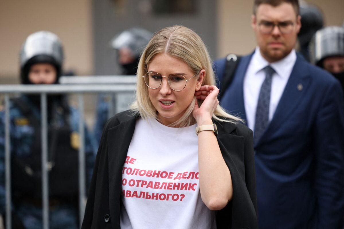 Opposition figure Lyubov Sobol walks away from a court building after being handed a one-year community service suspended sentence in Moscow, Russia, on April 15, 2021. (Dimitar DilkoffI/AFP via Getty Images)