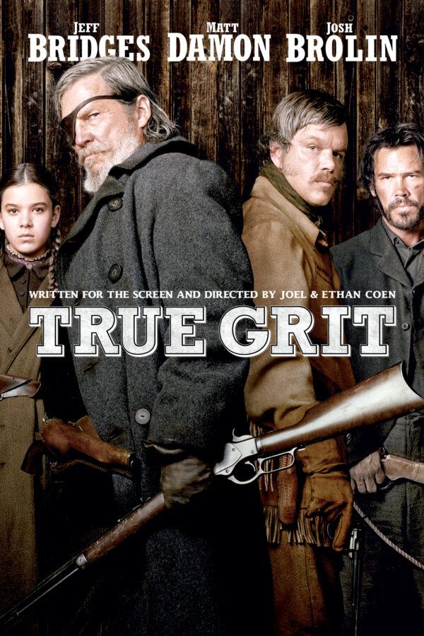 Promotional ad for "True Grit" (2010) with (L–R) Hailee Steinfeld, Jeff Bridges, Matt Damon, and Josh Brolin. (Paramount Pictures)