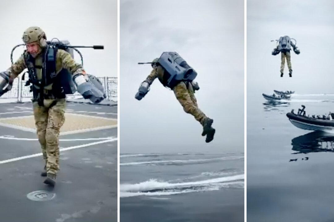 Watch Mind-Blowing Footage of Actual Jet Suit Flying Between 2 Fast Moving Royal Navy Boats