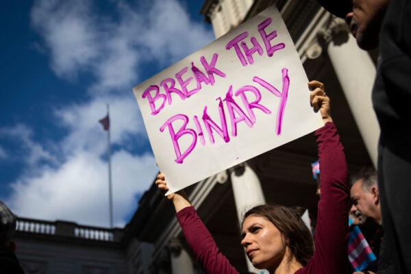 Activists rally to support transgenders on the steps of the City Hall, in New York, on Oct. 24, 2018. (Drew Angerer/Getty Images)