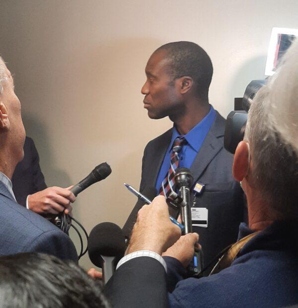Florida Surgeon General Dr. Joseph Ladapo surrounded by reporters in the state Capitol on Jan. 26, 2022, related to his confirmation hearing. (L Issac Morgan).