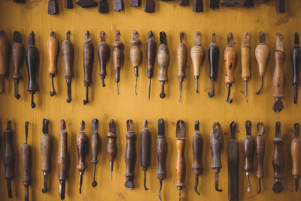 Tools of the trade in the Vickermann and Stoya store, where customers can watch shoemakers at work in the open workshop. (Courtesy of Vickermann und Stoya)