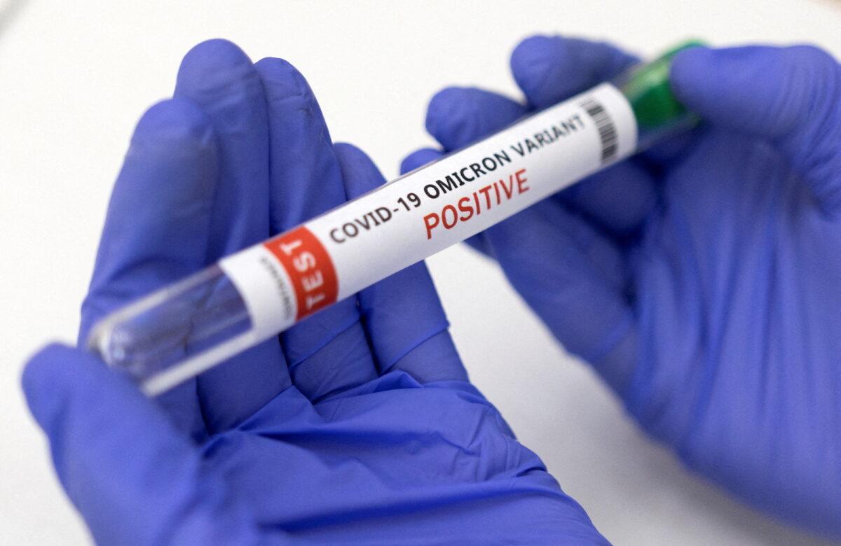 A test tube labeled "COVID-19 Omicron variant test positive" is seen in this illustration photo taken on Jan. 15, 2022. (Dado Ruvic/Illustration/Reuters)
