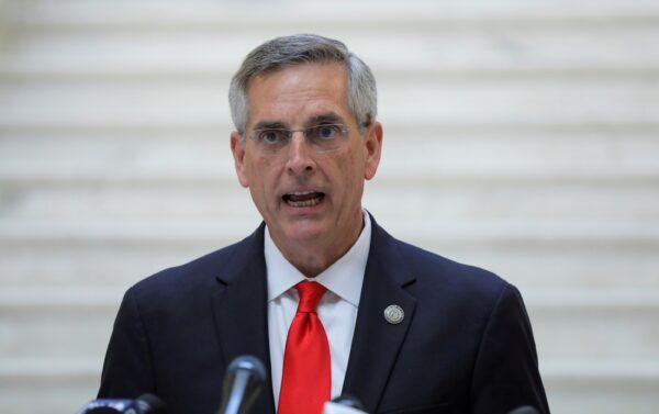 Georgia Secretary of State Brad Raffensperger gives an update on the state of the election and ballot count during a news conference at the State Capitol in Atlanta, Ga., on Nov. 6, 2020. (Dustin Chambers/Reuters)