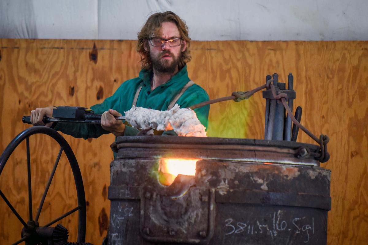 At his Virginia foundry, Benjamin Sunderlin uses time-honored bellmaking techniques that were first developed in Europe. (Courtesy of NCSU)
