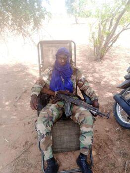 Bandit warlord Bello Turji relaxing in shade in Sabon Birni County, Sokoto state, Nigeria, in 2021. (Courtesy Mamman Bashar Konoma)