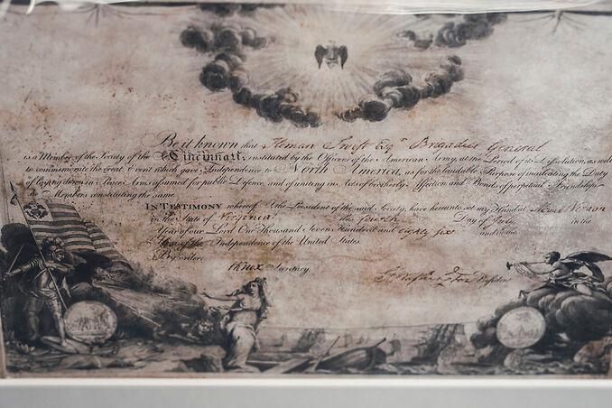 A document signed by George Washington as president of Society of the Cincinnati, a fraternal organization, on July 4, 1786. (Tatsiana Moon for American Essence)
