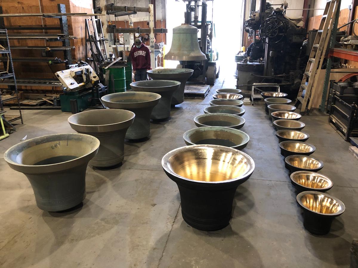Bells are prepared for North Carolina State University's memorial tower, which will feature 55 chiming bells. (Courtesy of NCSU)