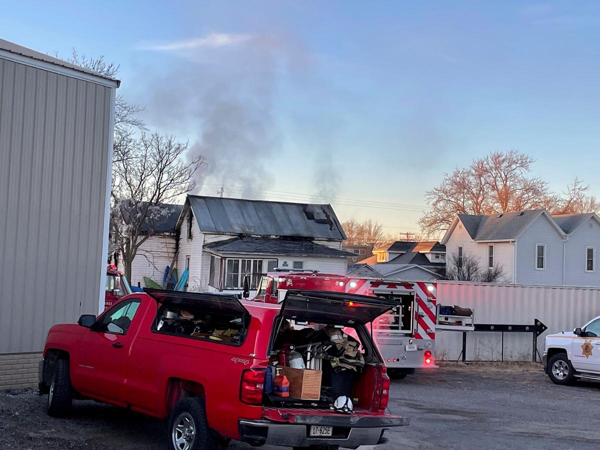 Multiple area fire departments assist Pierce Fire & Rescue at the scene of a house fire in Pierce, Neb., on Jan. 29, 2022. (Kathryn Harris/The Norfolk Daily News via AP)
