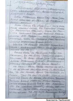Bello Turji’s transcribed handwritten letter requesting amnesty. (Murtala Ahmed Rufa’i)