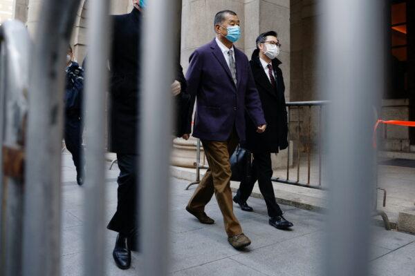 Media mogul Jimmy Lai, founder of Apple Daily, arrives at the Court of Final Appeal, for hearing an appeal by the Department of Justice against the bail decision of Lai, in Hong Kong, on Dec. 31, 2020. (Tyrone Siu/Reuters)