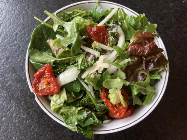 This tangy dressing works well on whatever fresh greens you can get at your local market. (Ari LeVaux)