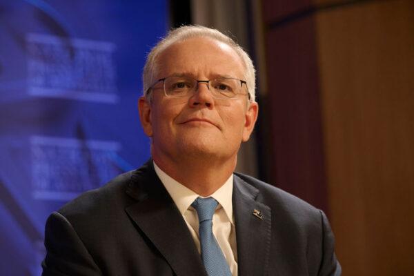 Australian Prime Minister Scott Morrison speaks about his management of the pandemic at the National Press Club in Canberra, Australia, on Feb. 1, 2022. (Rohan Thomson/Getty Images)